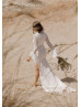 Long Bell Sleeves Ivory Lace Slit Stunning Wedding Dress